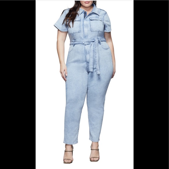 GOOD AMERICAN Fit For Success Belted Denim Jumpsuit, size 3/Large - Picture 3 of 8
